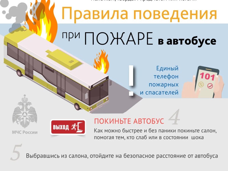 Действия при возникновении пожара в автобусе